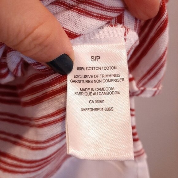 3/$20 Denver Hayes Striped Knit Top Faux Layered Hem Cotton Burgundy White - Picture 13 of 13